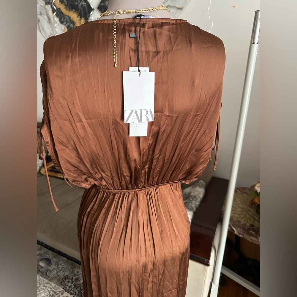 NWT ZARA Elegant Brown Maxi Dress - Picture 4 of 7
